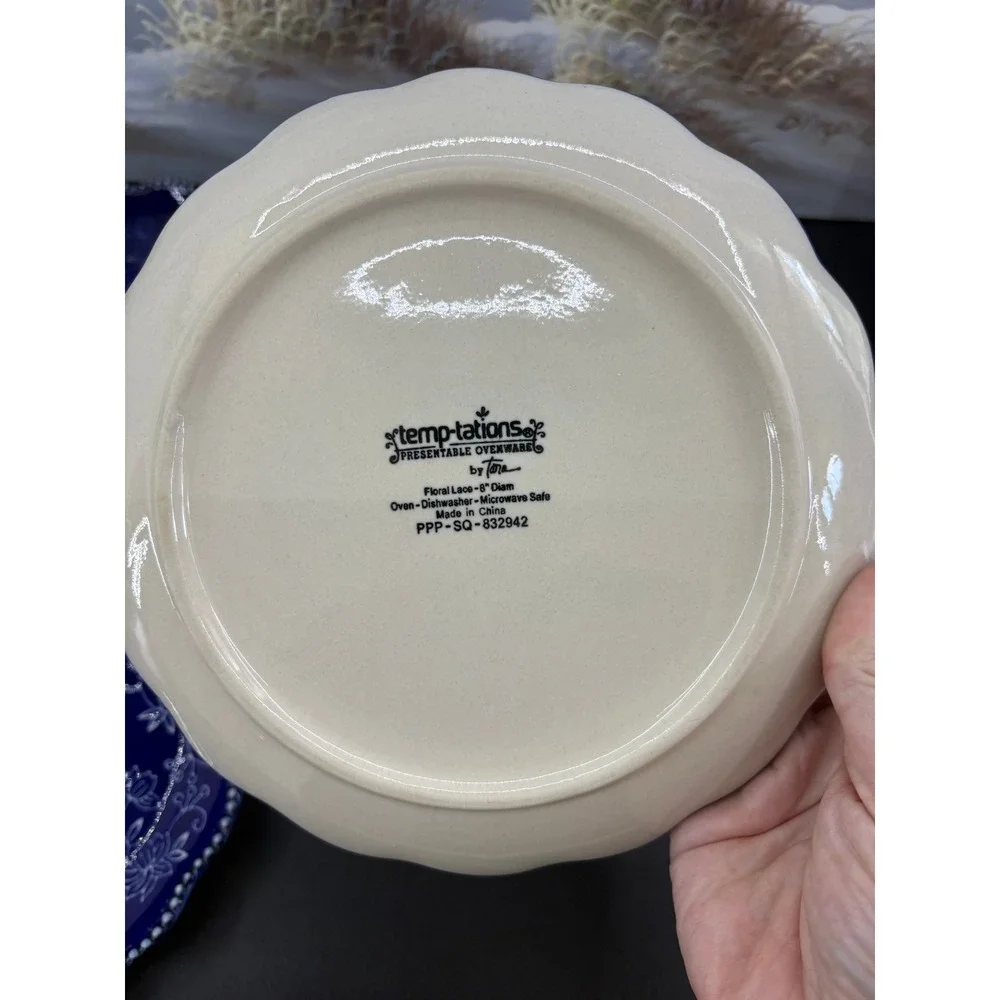 Temptations Floral Lace Cobalt Salad Plate Set Of 4